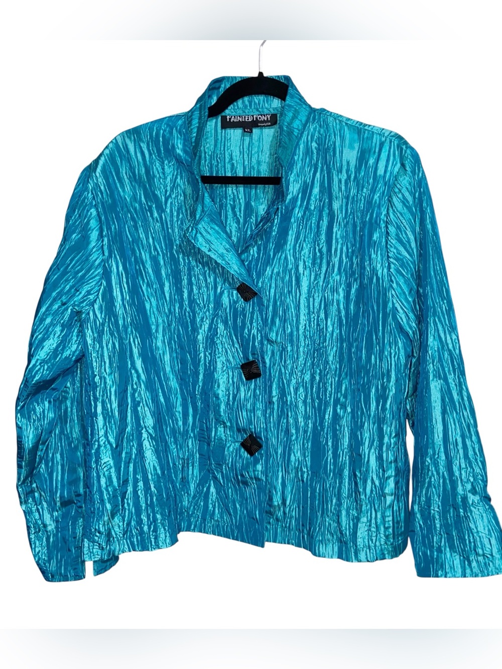 Vintage Painted Pony Jacket Womens XL USA Artsy Crinkle Buttons Lagenlook Boho